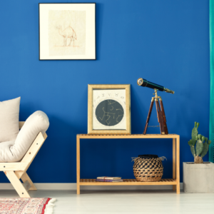 Interior wall painted blue